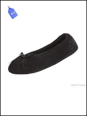Terry Ballerina Slippers with Satin Bow, Non-Slip Indoor/Outdoor, Machine